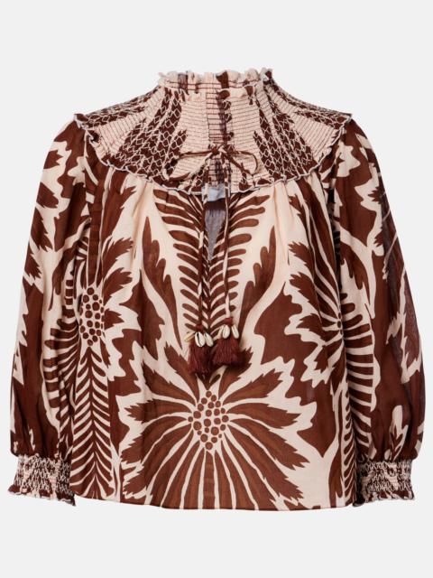 Poupette St Barth Ysee printed smocked cotton blouse