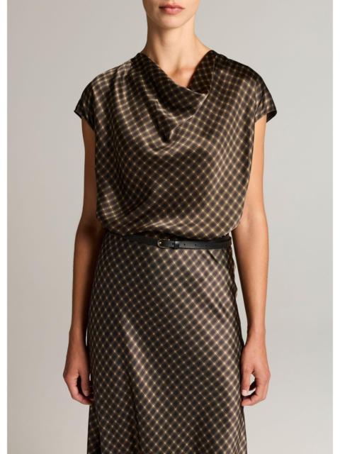 Vince Ombré Plaid Silk Satin Cowl-Neck Blouse