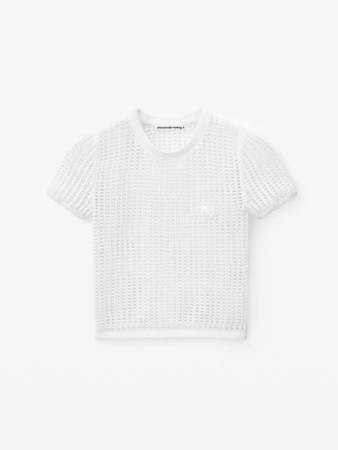 Alexander Wang Crochet Cropped Crewneck Tee with Logo
