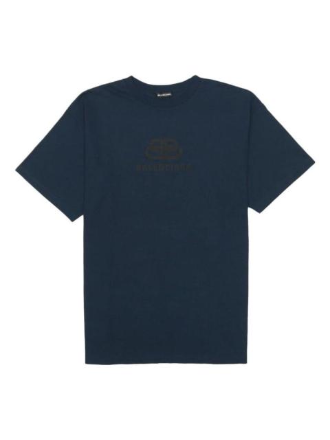 BALENCIAGA Balenciaga Oversized Washed Interlocked BB T-Shirt 'Navy Black' 583214TFV658060