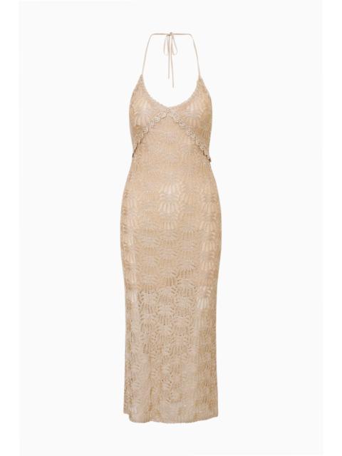 LoveShackFancy Vreya Metallic Crochet Maxi Dress