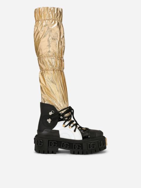 Dolce & Gabbana Rubberized calfskin boots with foiled fabric socks