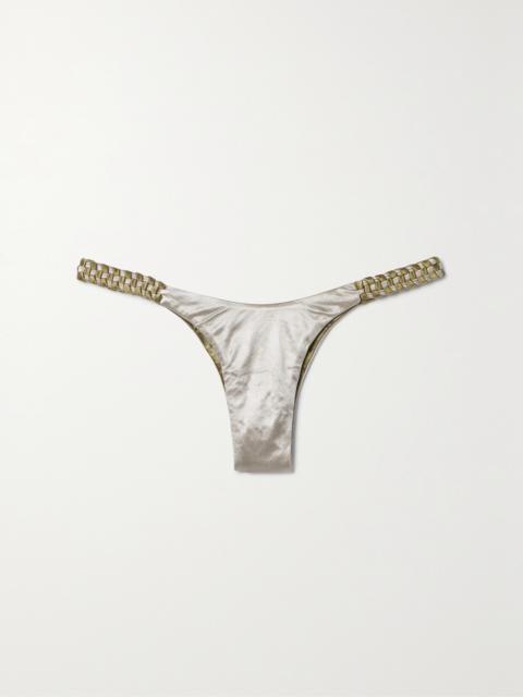 ISA BOULDER Highweave Metallic Woven Stretch-satin Bikini Briefs