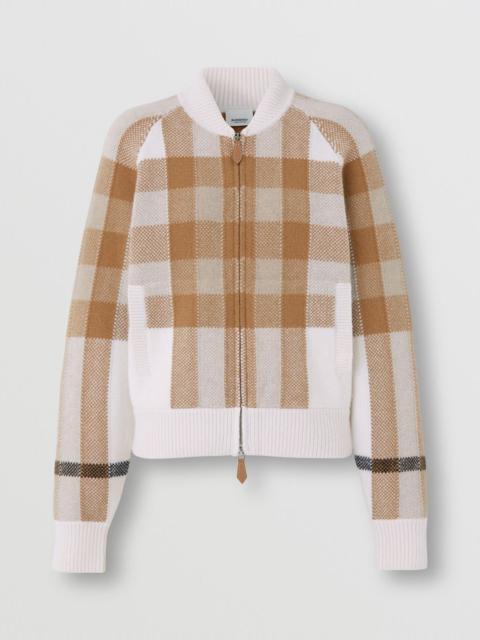 Burberry Check Intarsia Wool Cashmere Bomber Jacket