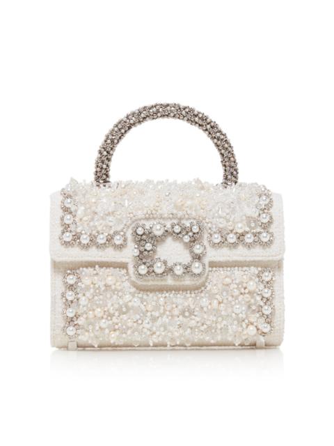 Roger Vivier Flower Pearl Jewel Top Handle Bag white