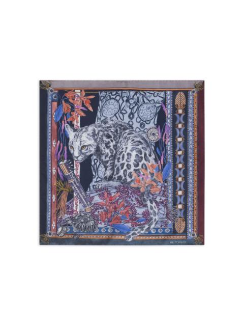 Etro leopard print silk pocket square