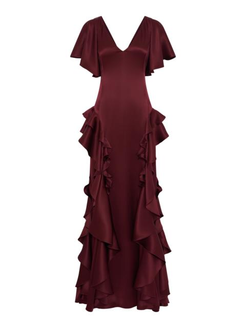 GABRIELA HEARST Spiral Ruffles Dress in Bordeaux Silk Satin