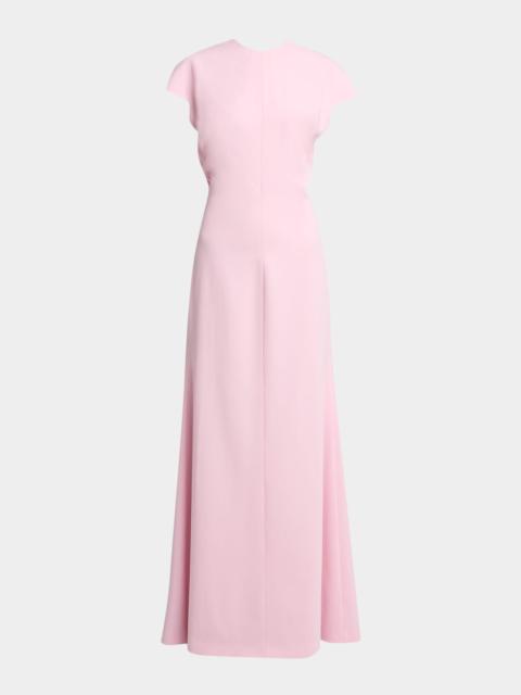 Jil Sander Open Back Short-Sleeve Long Wool Dress