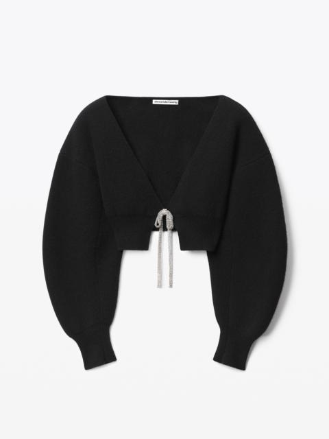 V-NECK CROPPED CARDIGAN IN BOILED WOOL