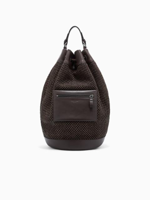 GIORGIO ARMANI RAFFIA AND LEATHER BACKPACK