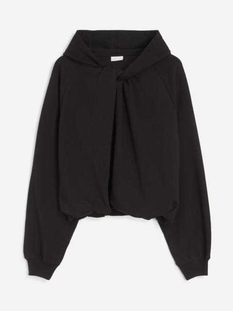 Dries Van Noten Black Draped Cotton Hoodie