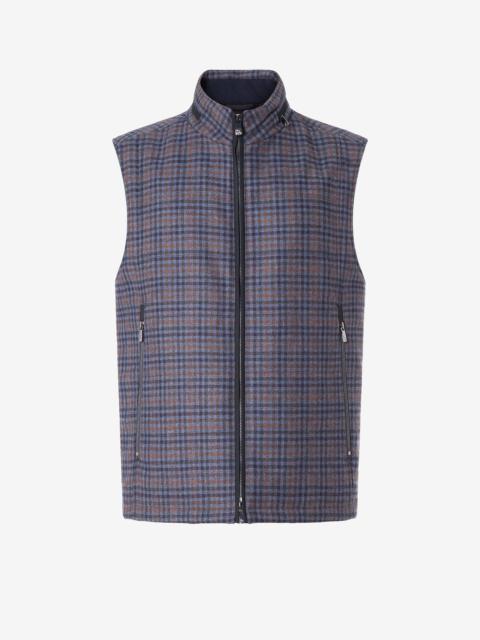 CORNELIANI Navy blue pure wool gilet with overcheck pattern