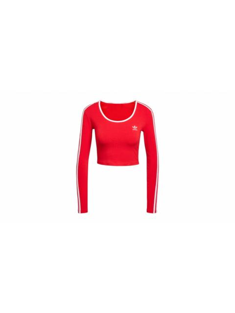 adidas adidas Women's Adicolor 3-Stripes Long Sleeve Crop Long-Sleeve Top Better Scarlet