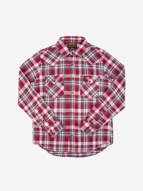 Iron Heart IHSH-377-RED Ultra Heavy Flannel Crazy Check Western Shirt - Red