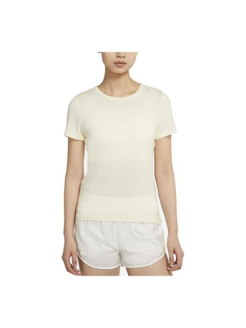 Nike (WMNS) Nike Logo Printing TrainingSport Round NeckShort Sleeve Yellow DJ8519-110