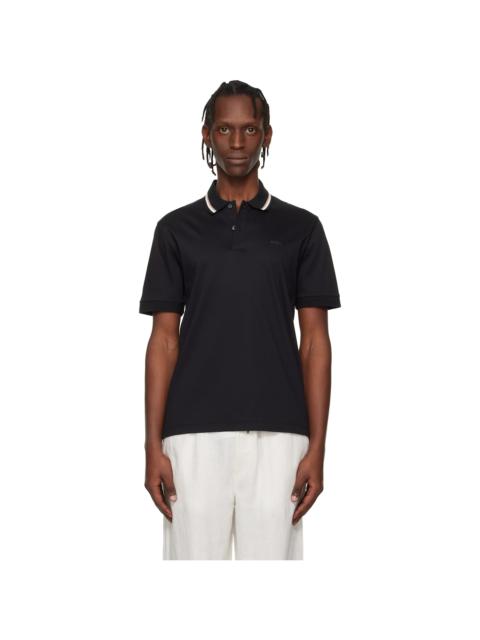 BOSS Black Cotton Logo Striped-Collar Slim-Fit Polo