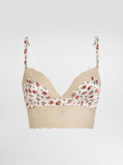 Dolce & Gabbana Small rose-print satin and lace bra