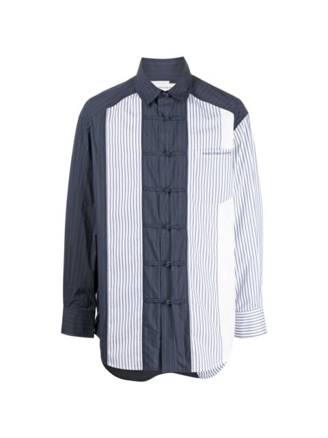 FENG CHEN WANG logo-embroidered striped panelled shirt