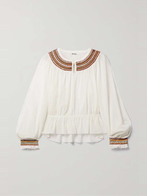 BODE Embroidered cotton-voile blouse