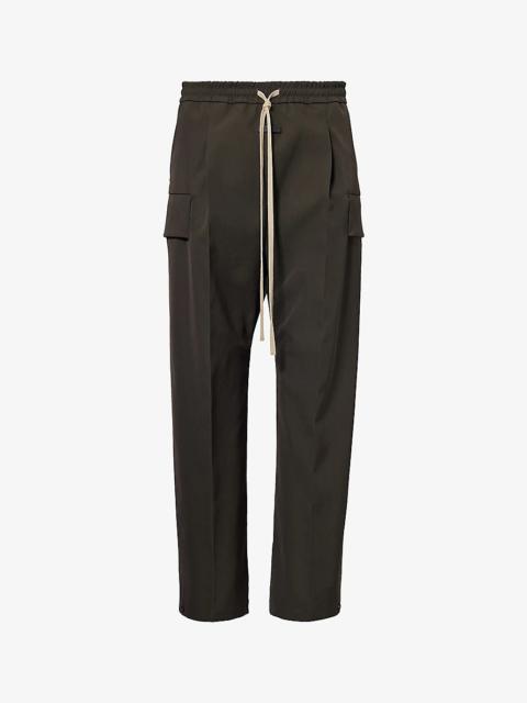 Flap-pocket elasticated-waist wool and cotton-blend trousers