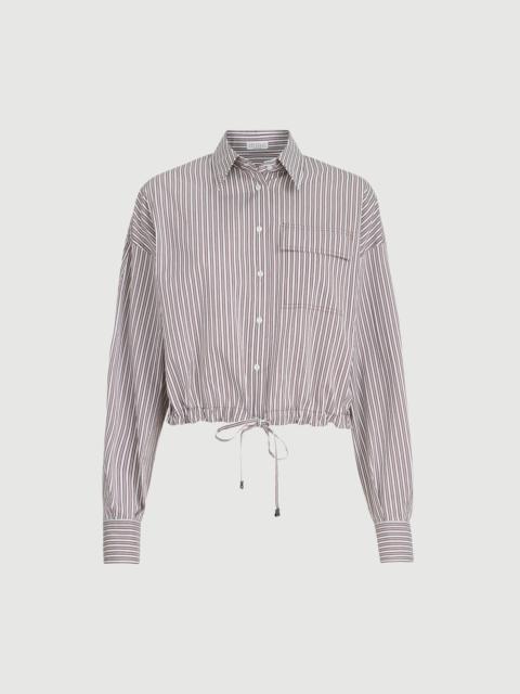 Brunello Cucinelli Striped cotton and silk poplin shirt with monili