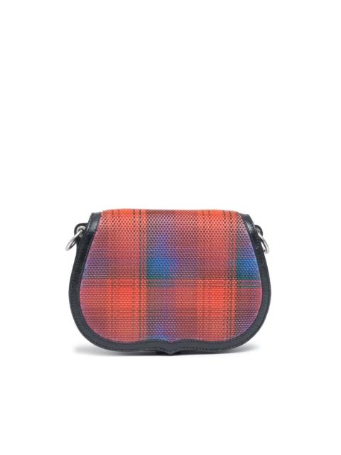 grid-pattern leather shoulder bag