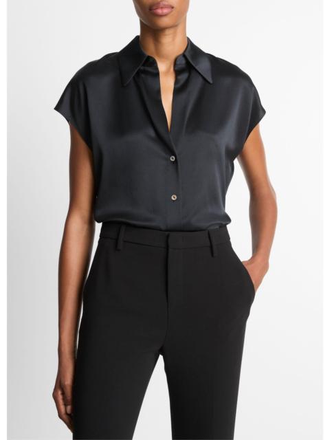Vince Silk Cap-Sleeve Ruched-Back Blouse