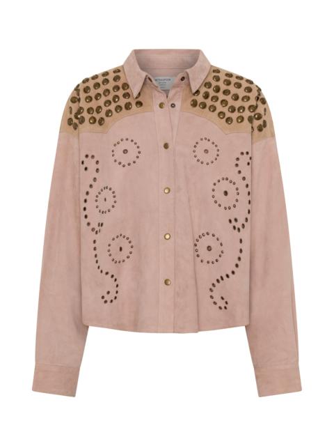 ONE TEASPOON Rodeo Renegade Studded Embroidered Crop Suede Jack - Dusty Pink
