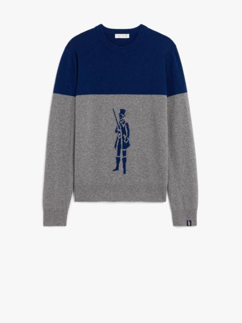 Mackintosh DANDY BLUE & GREY MERINO WOOL & CASHMERE CREWNECK SWEATER