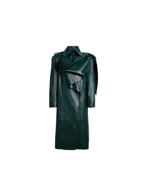 MUGLER Mugler H&M Leather Trench Coat with Scarf Dark Green