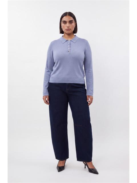 KAREN MILLEN Plus Size Forever Viscose Blend Knitted Collared Long Sleeve Polo Top