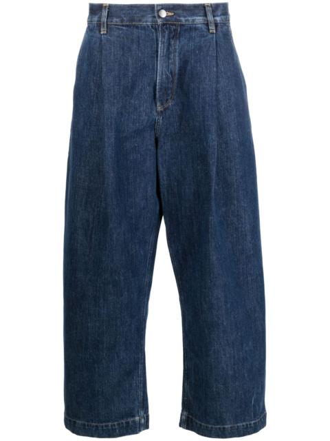 blue pleated wide-leg jeans