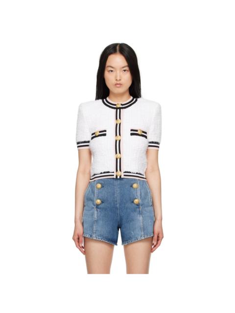 White Monogram Cardigan