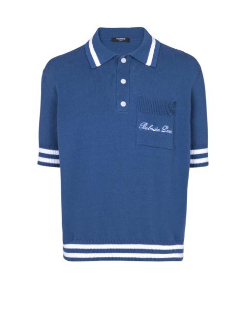 Balmain Cotton-linen polo shirt with Balmain Signature embroidery
