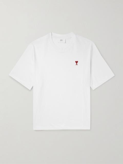 AMI Paris Logo-Embroidered Organic Cotton-Jersey T-Shirt White