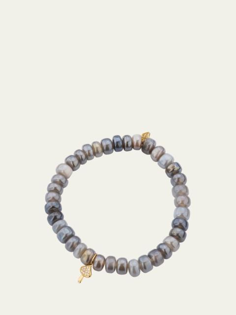 SYDNEY EVAN Mystic Grey Moonstone and Diamond Mushroom Charm Bracelet