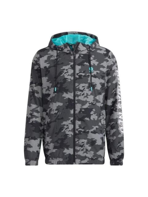 adidas Men's adidas neo Camouflage Alphabet Stripe Woven Athleisure Casual Sports Hooded Jacket Black HC970