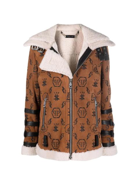 Monogram shearling-lined suede biker jacket