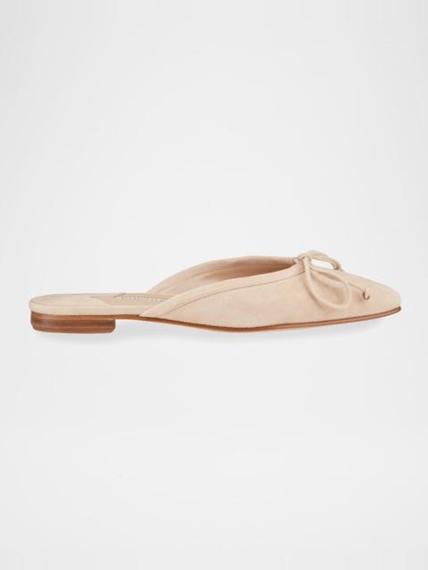 Manolo Blahnik Ballerimu Suede Bow Ballerina Flat Mules, Nude