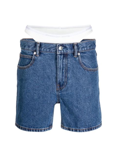 low-rise layered denim shorts