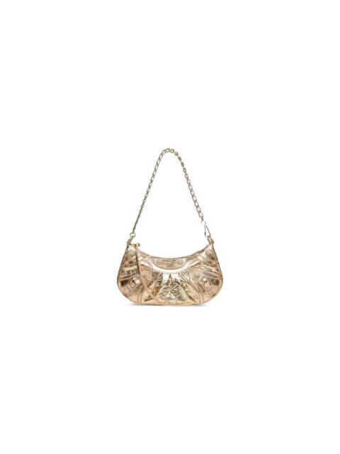 Women's Le Cagole Mini Purse With Chain Metallized With Rhinestones  in Gold