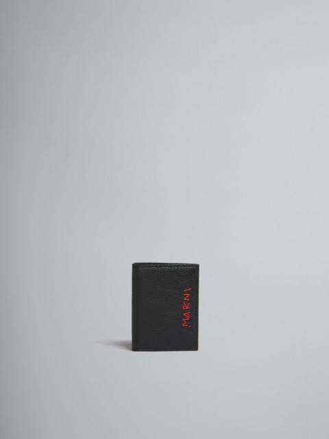 BLACK LEATHER BIFOLD WALLET WITH MARNI MENDING