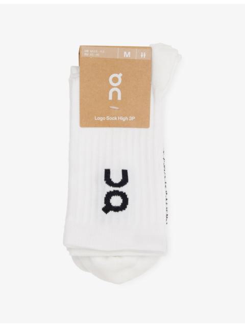 On Logo Ribbed Pack of Three Stretch-Cotton Blend Socks