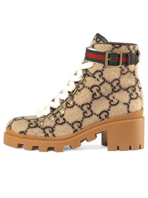 GUCCI (WMNS) Gucci GG 모노그램 레이스 전투 발목 부츠 '베이지' 578585-G38H0-9772