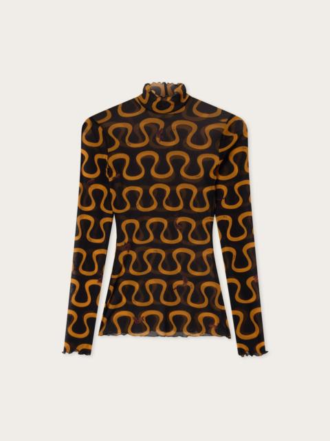 PUCCI ONDA PRINT HIGH-NECK TULLE TOP