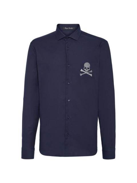 skull-embroidered poplin shirt