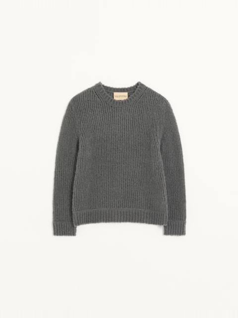 Valentino VALENTINO SWEATER IN WOOL AND NYLON BLEND WITH STUDDED LEATHER LOOP