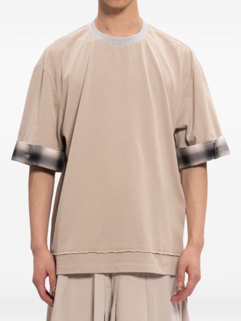 FENG CHEN WANG checked-cuff layered-hem T-shirt
