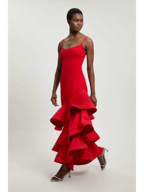 KAREN MILLEN Cotton Ponte Jersey Ruffle Hem Maxi Dress