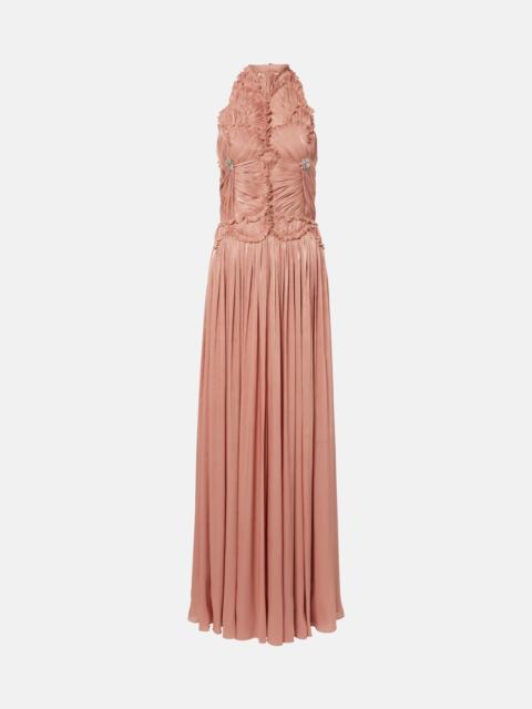 COSTARELLOS Embellished ruched georgette gown